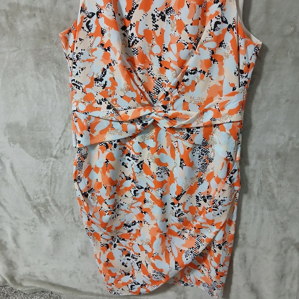 DKNYC Orange and Black Patterned Midi Dress Size 14 - Picture 4 of 16